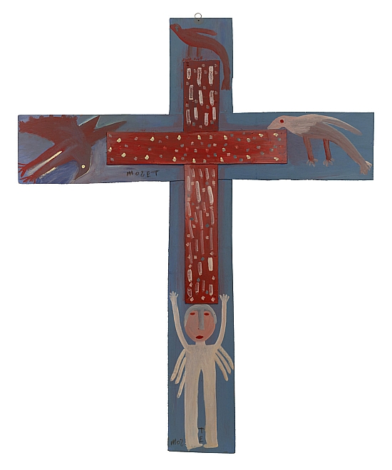 MT - Cross of a White Jesus with a French Bird, a Mountain Bird, and  Pinto Bird - Master Image