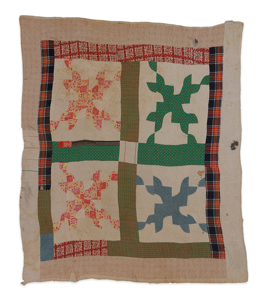 "Drunkard's Path" four-block variation (quiltmaker's name: "Devil's Walking Stick")