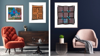 Framed prints on a wall