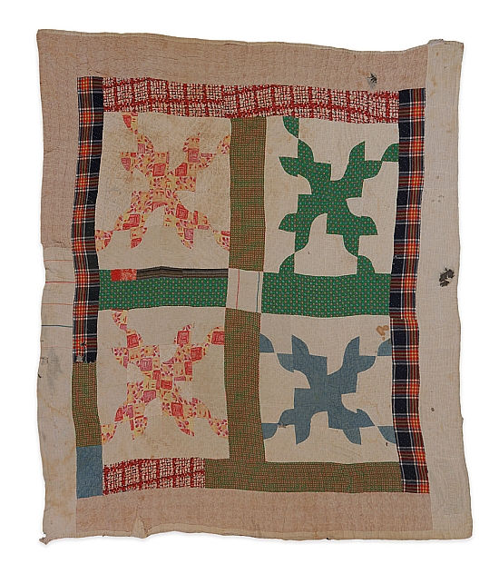 "Drunkard's Path" four-block variation (quiltmaker's name: "Devil's Walking Stick")